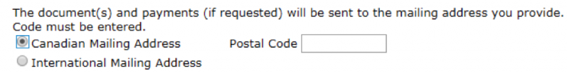 Postal code input form A fragment of an input form asking for a postal code without specifying the required format